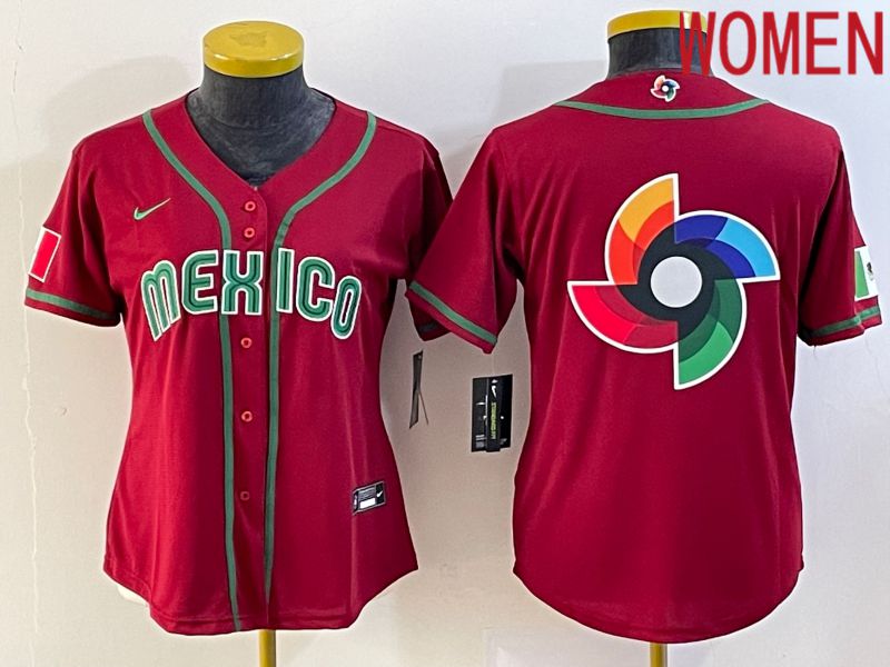 Women 2023 World Cub Mexico Blank Red Nike MLB Jersey8